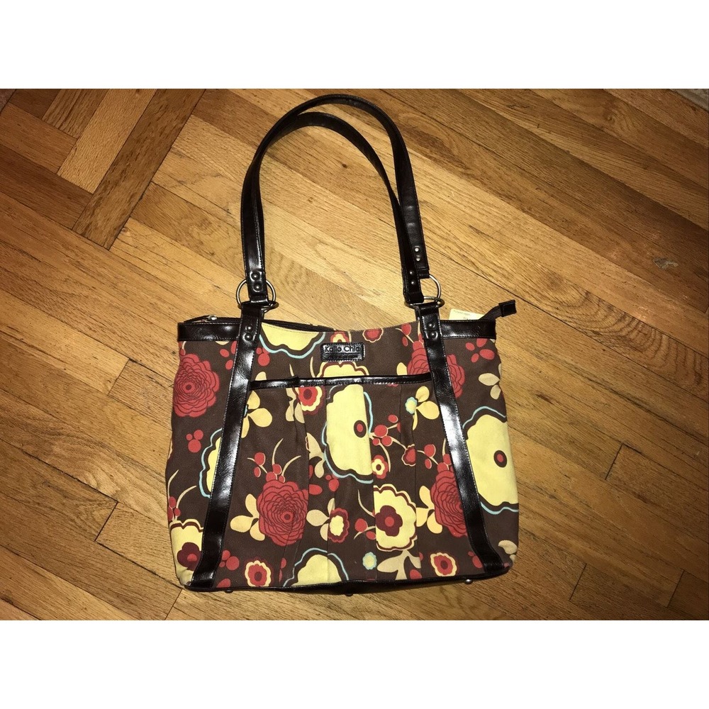 Kailo Chic Collection Pacific Design Laptop Tote Diaper Bag Brown Red Floral